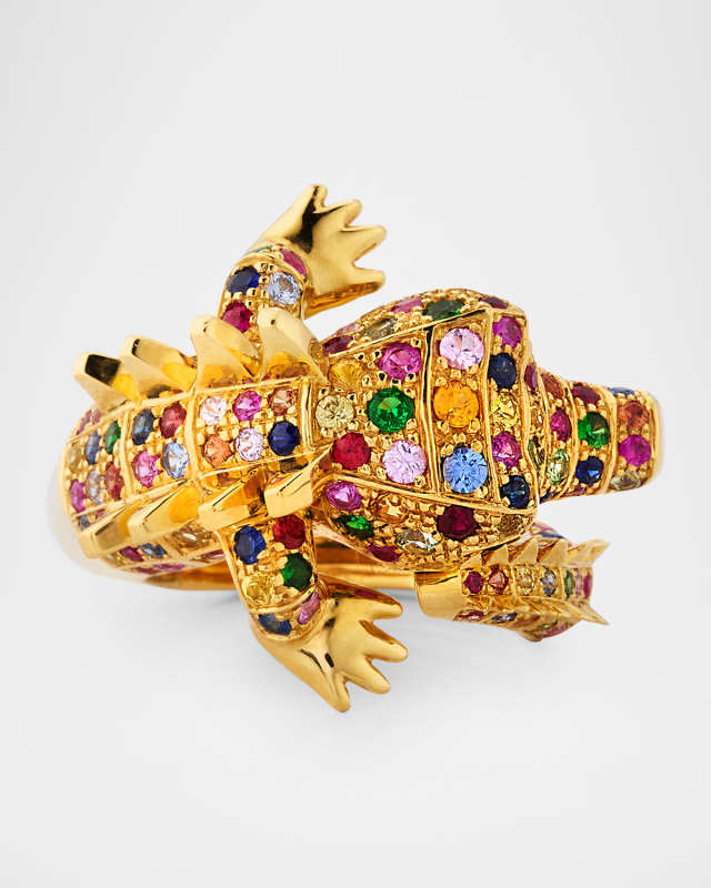 Ark 18K Yellow Gold Multi Sapphire and Onyx Crocodile Ring